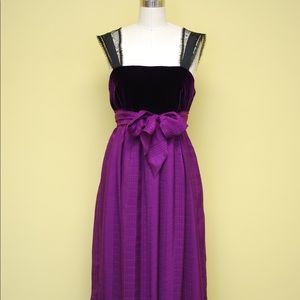 Velvet and silk chiffon empire waist maxi dress